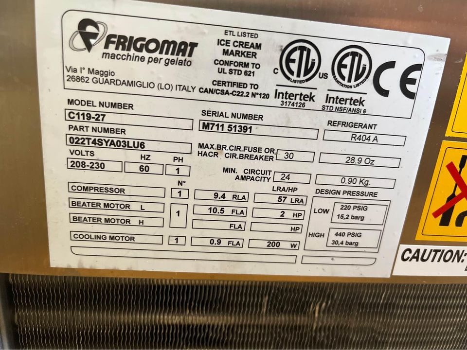 2017 Taylor C119 Batch Freezer 1ph air cooled