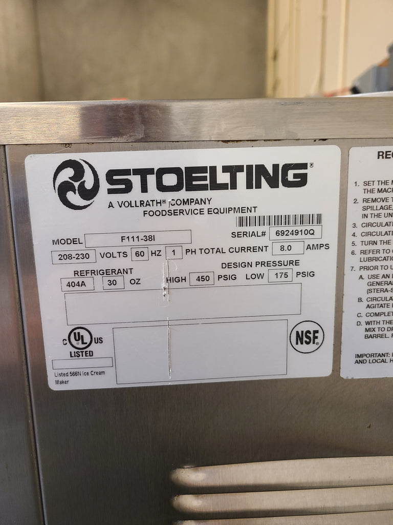 2019 Stoelting F111 used single flavor ice cream machine