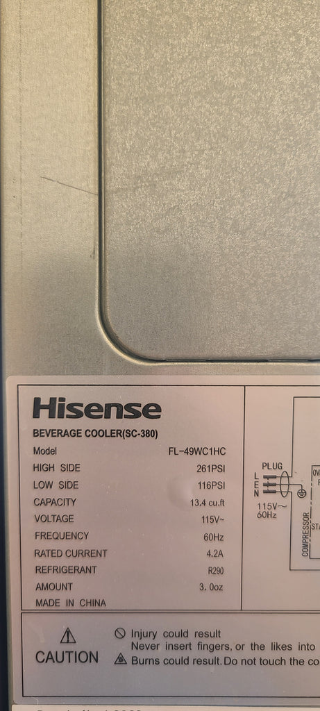 2019 One Door Beverage Cooler Hisense FL-49WC1HC