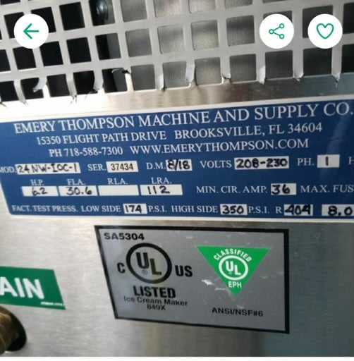 2018 Emery Thompson 24NWIOC Batch Freezer - Never Used