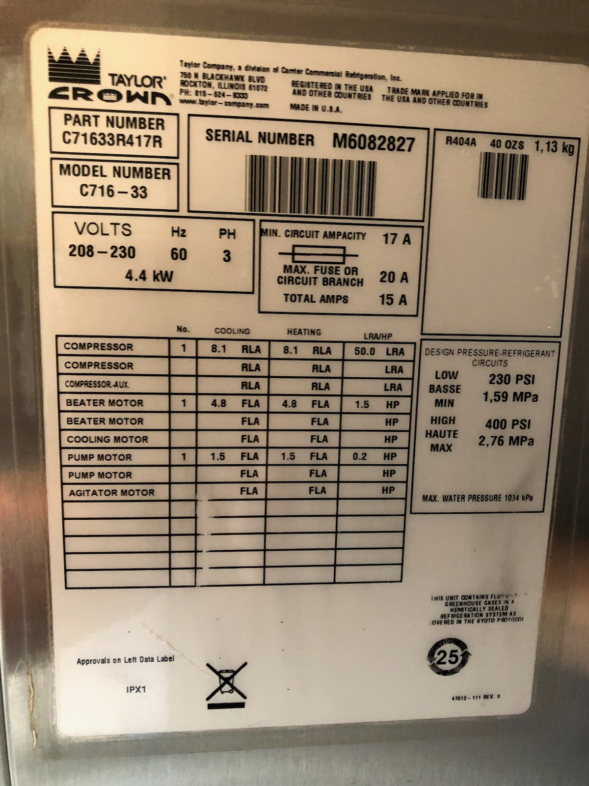 C716 Taylor 3ph water