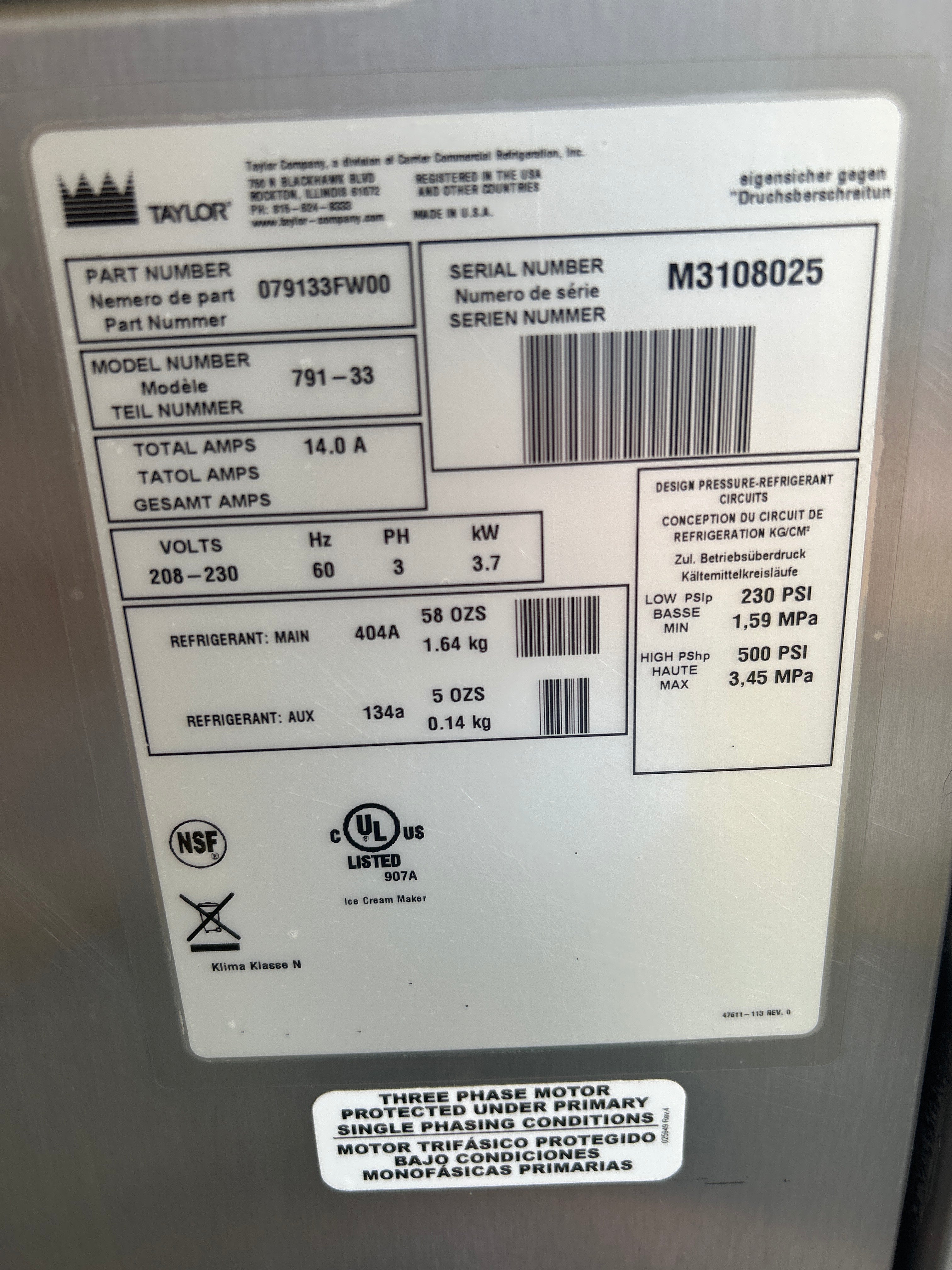 2013 Taylor 791 1PH Air Cooled w/ Warranty