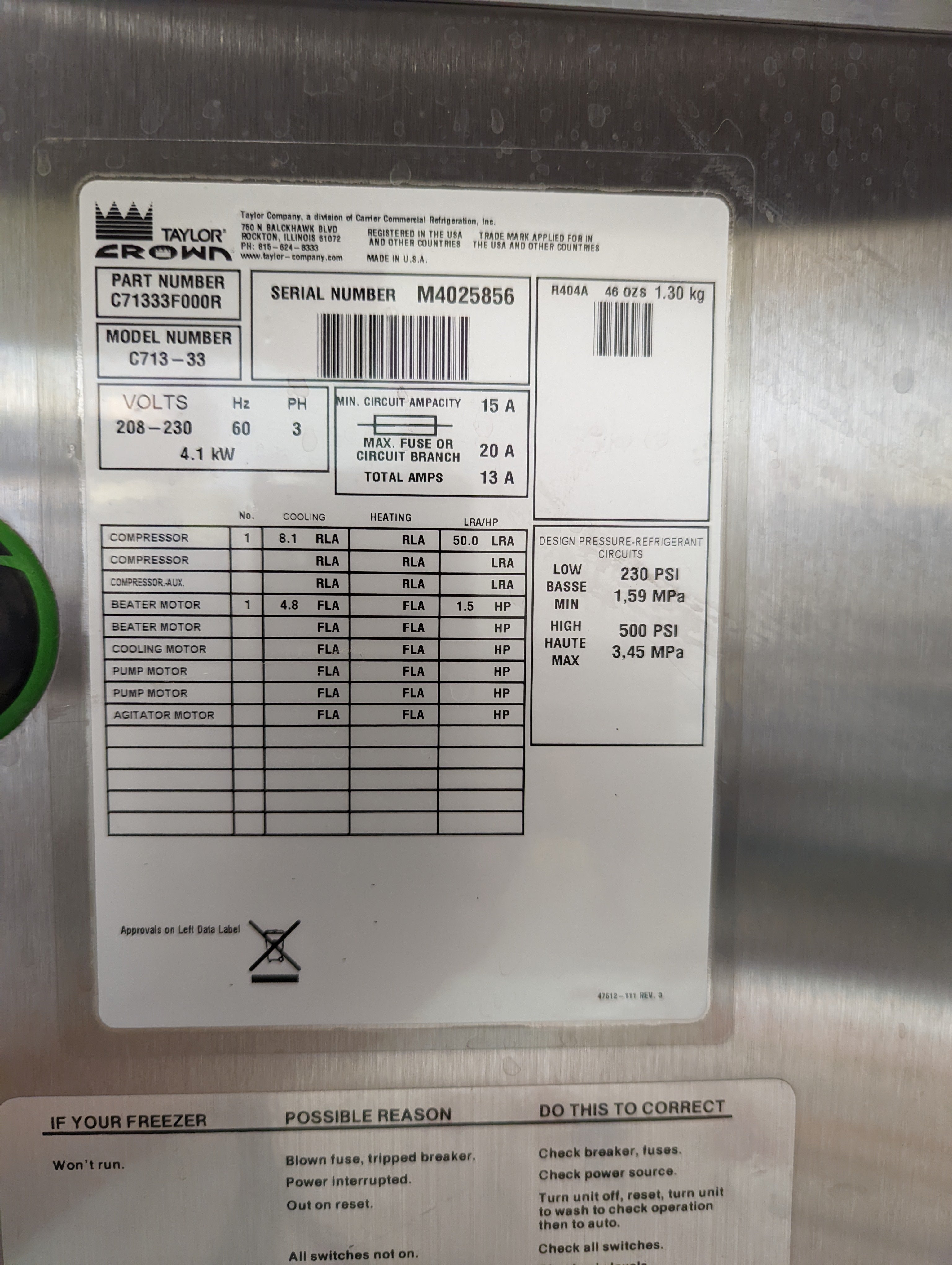 2014 Taylor C713 3ph Air w/ Warranty