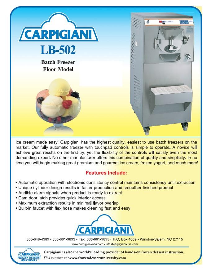 Carpigiani LB502 20 quart batch freezer 3 phase water - Batch Freezers - TurnKeyParlor.com