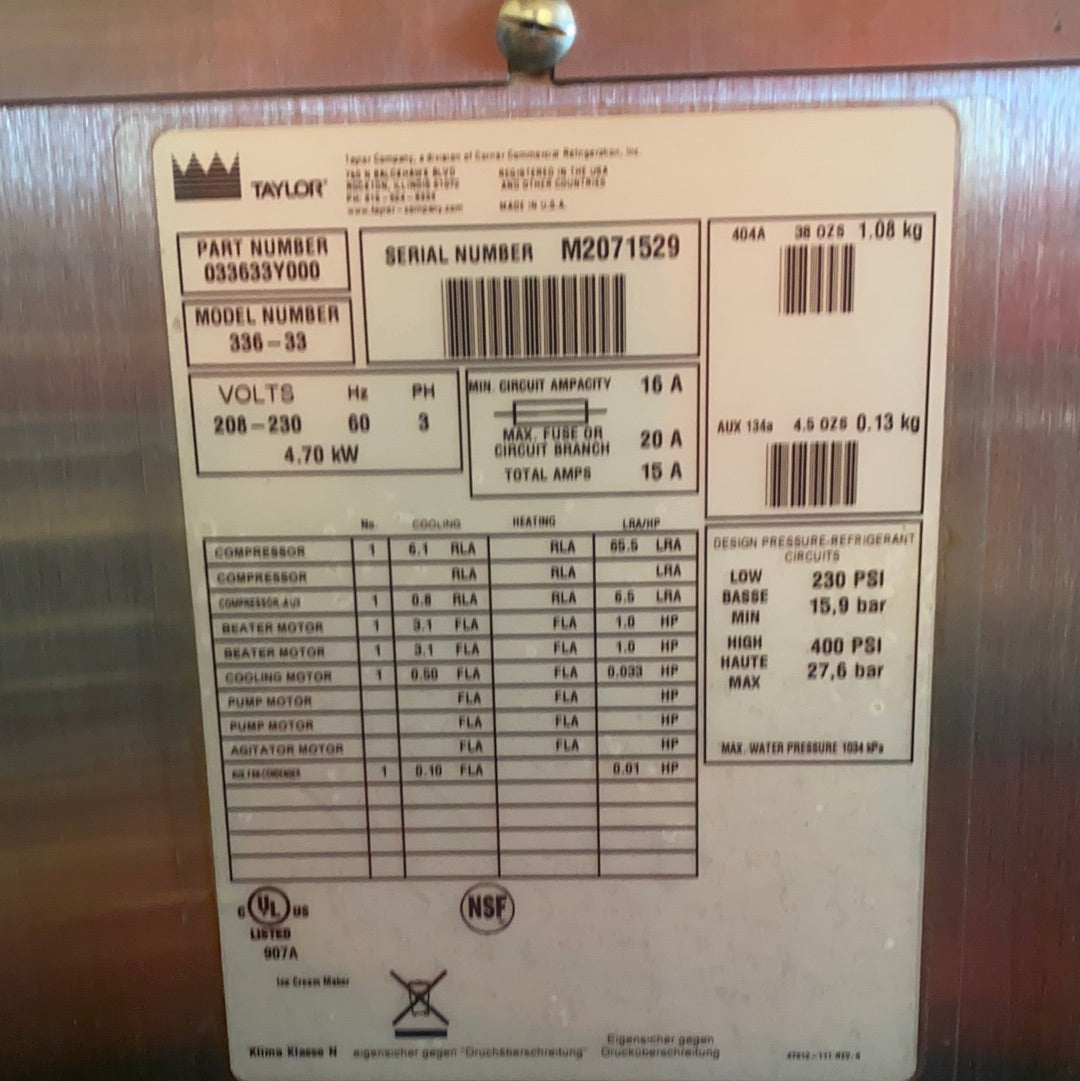 2012 Taylor 336 3PH Water Cooled