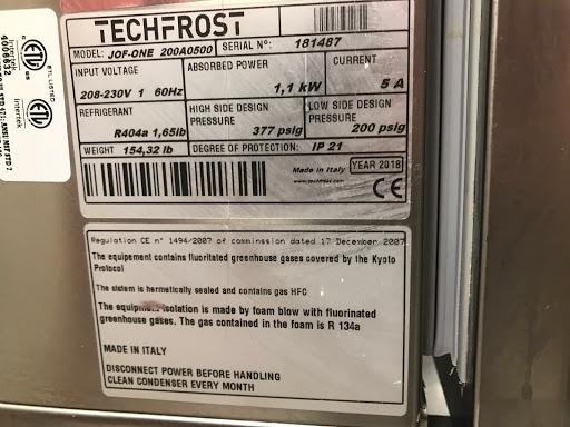 JOF1 Techfrost Used Blast Freezer made in 2018 w/ Warranty